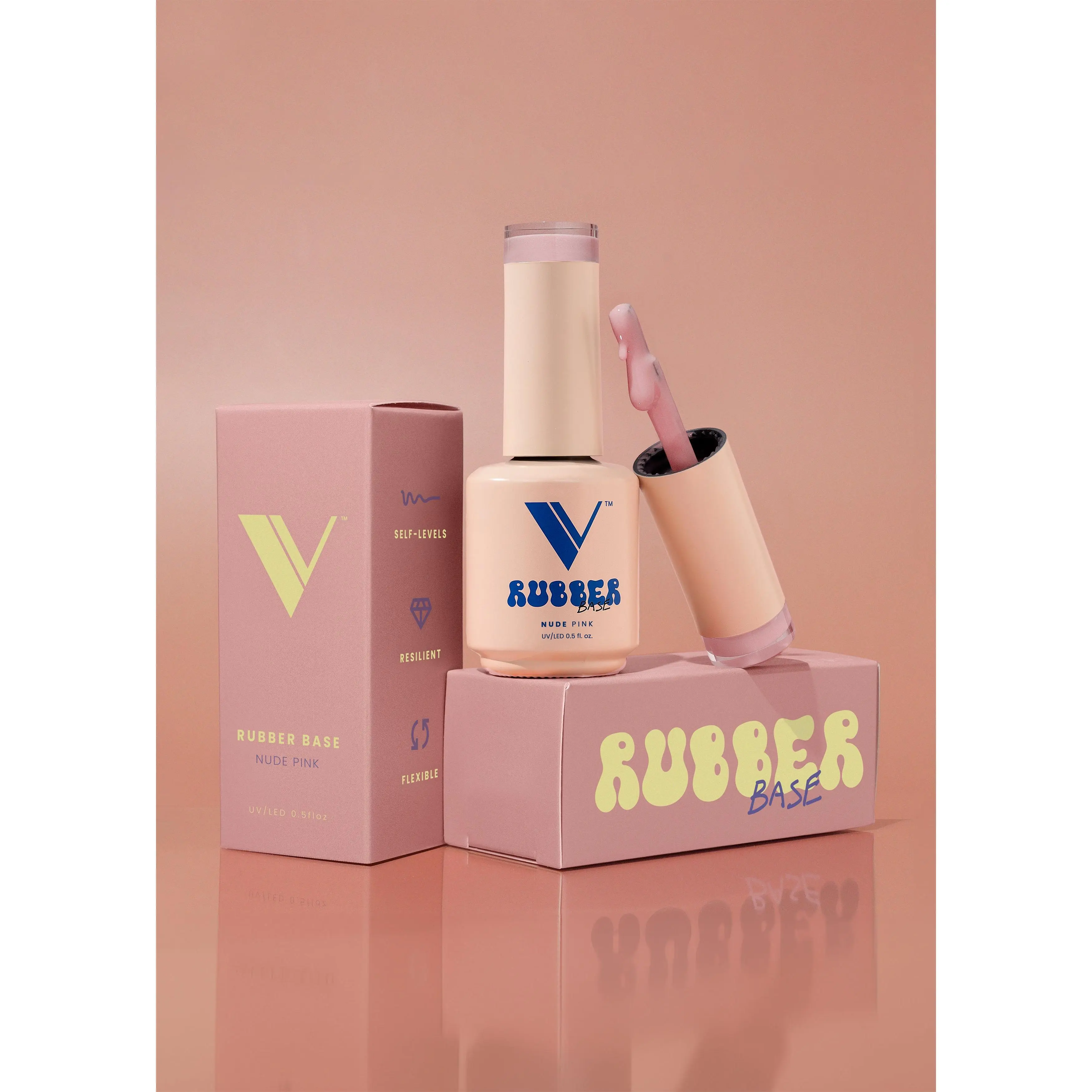V Beauty Pure Rubber Base Nude Pink | Soak Off Self-Leveling UV LED Gel Nail Base Coat Pink