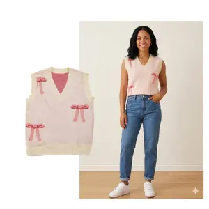 All over Bow knit Vest pink color