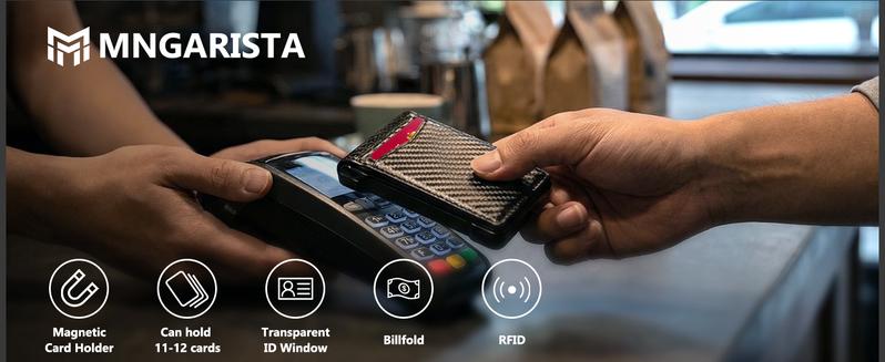 MNGARISTA Wallet for Men,Slim Minimalist Bifold Wallet with RFID Blocking,Pop-Up Credit Card Holder with ID Window & Money Clip,Magnetic Flip Metal Wallet for 10-12 Cards,Gifts for Men-Carbon Fiber