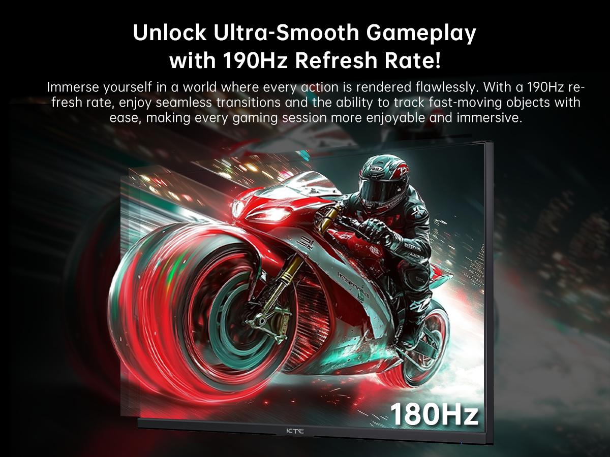 KTC 24" FHD 1080P Native 180Hz Gaming Monitor, HDR 400 Fast IPS Screen, 190Hz Overclocked Refresh, 1000:1 Contrast 1920*1080P PC Monitor, 133% sRGB, Adaptive-Sync, 1ms, HDMI *2&DP*1, Tilt Adjustable, Eye Care, H24F8 KTC 24" FHD 1080P Native 180Hz Gaming Monitor, HDR 400 Fast IPS Screen, 190Hz Overclocked Refresh, 1000:1 Contrast 1920*1080P PC Monitor, 133% sRGB, Adaptive-Sync, 1ms, HDMI *2&DP*1, Tilt Adjustable, Eye Care, H24F8