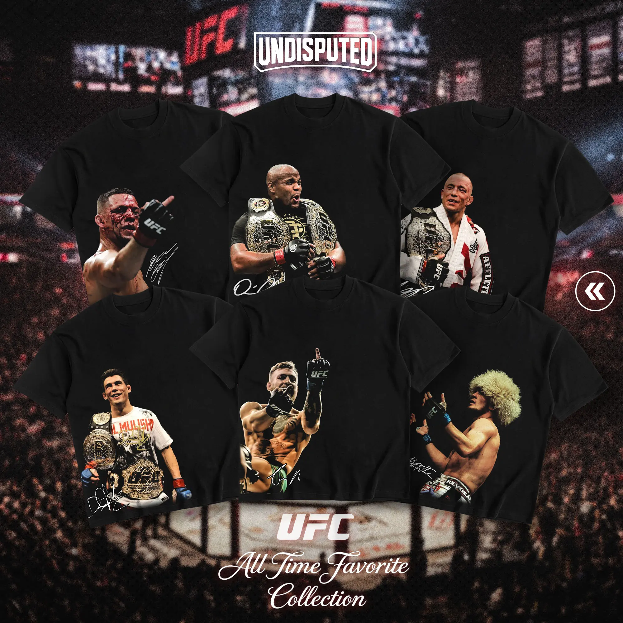 UNDISPUTED All Time Favorite UFC Fighters Collection Shirt For MMA Fan Unisex Heavy Cotton Tshirt Combat Apparel Casual Street Style Direct-to-garment Breathable Printing