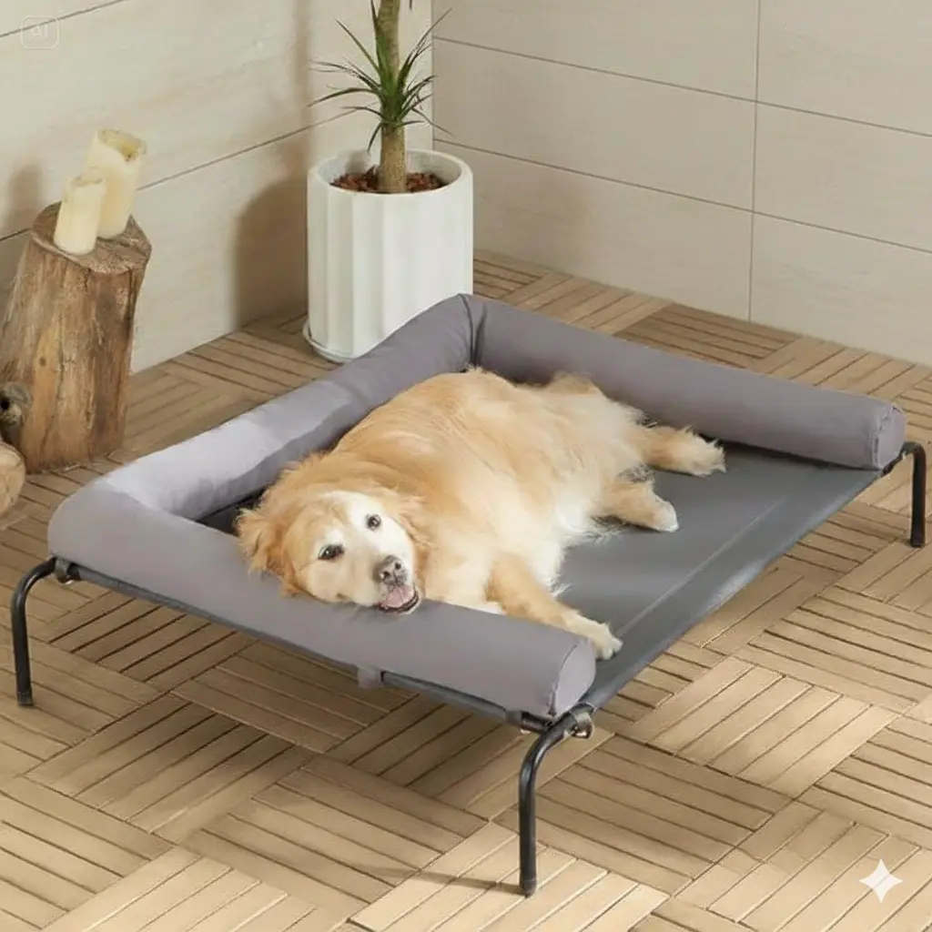 BFPETHOME Cooling Elevated Dog Bed for Large Dogs - Waterproof Raised Cot with Slope Headrest, Breathable Teslin Mesh, Durable & Water-Resistant for Joint Relief, Indoor & Outdoor Use, Grey, Durable Beds, Water-Resistant Beds