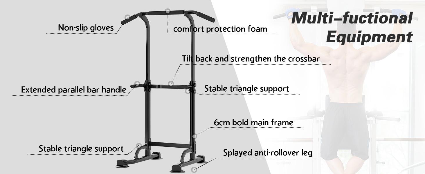 Soges Power Tower Dip Station Pull Up Bar 10 Levels Height Adjustable Multi Function Dip Bar for Home Gym Fitness Use 330lbs Capacity Ideal for Whole Body Workout Exercise Equipment Christmas Gifts