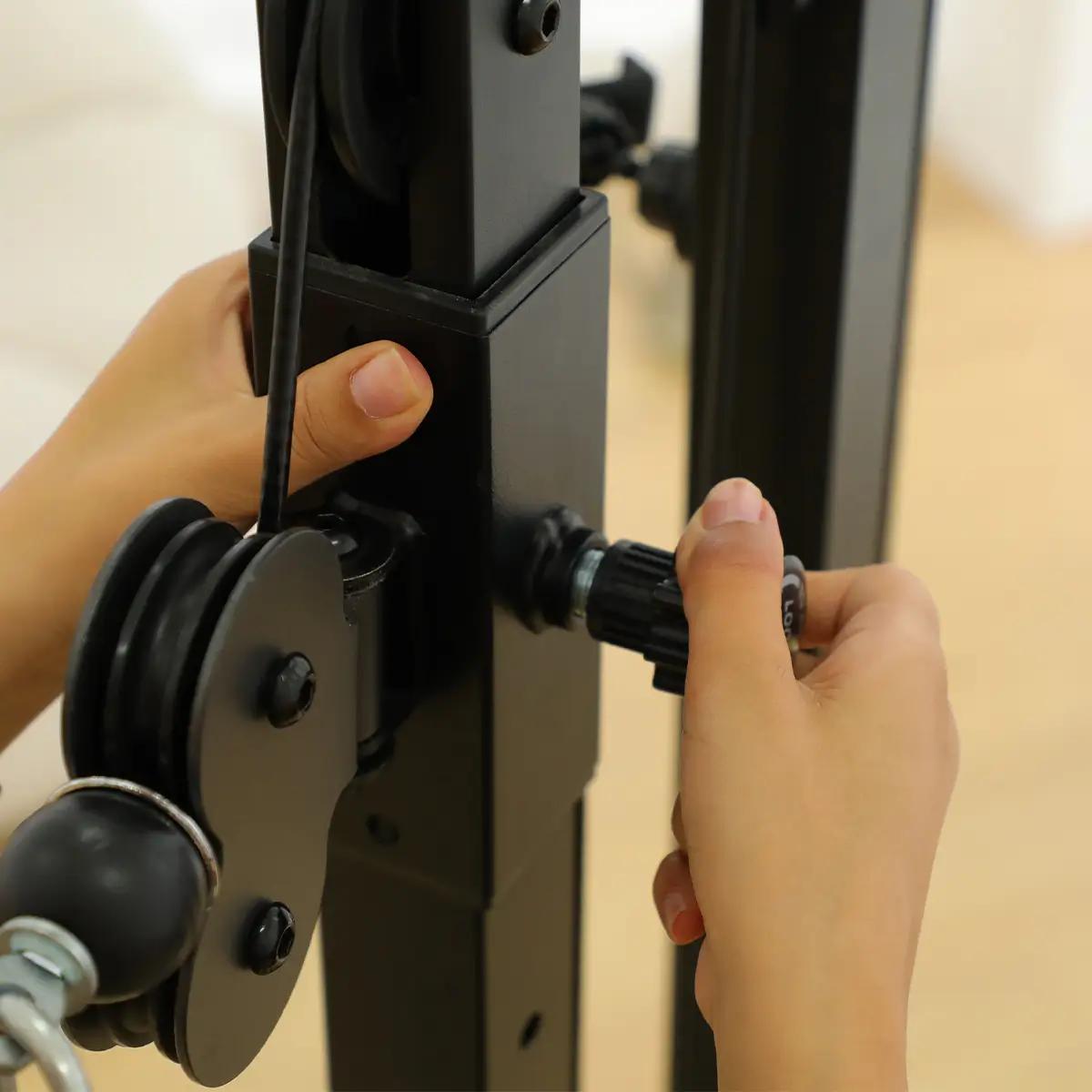 TOUSAINS Foldable Cable & Row Machine — Lat Pulldown and Seated Low Row System, 330LBS Capacity Home Gym Cable Tower with Dumbbell Clamps