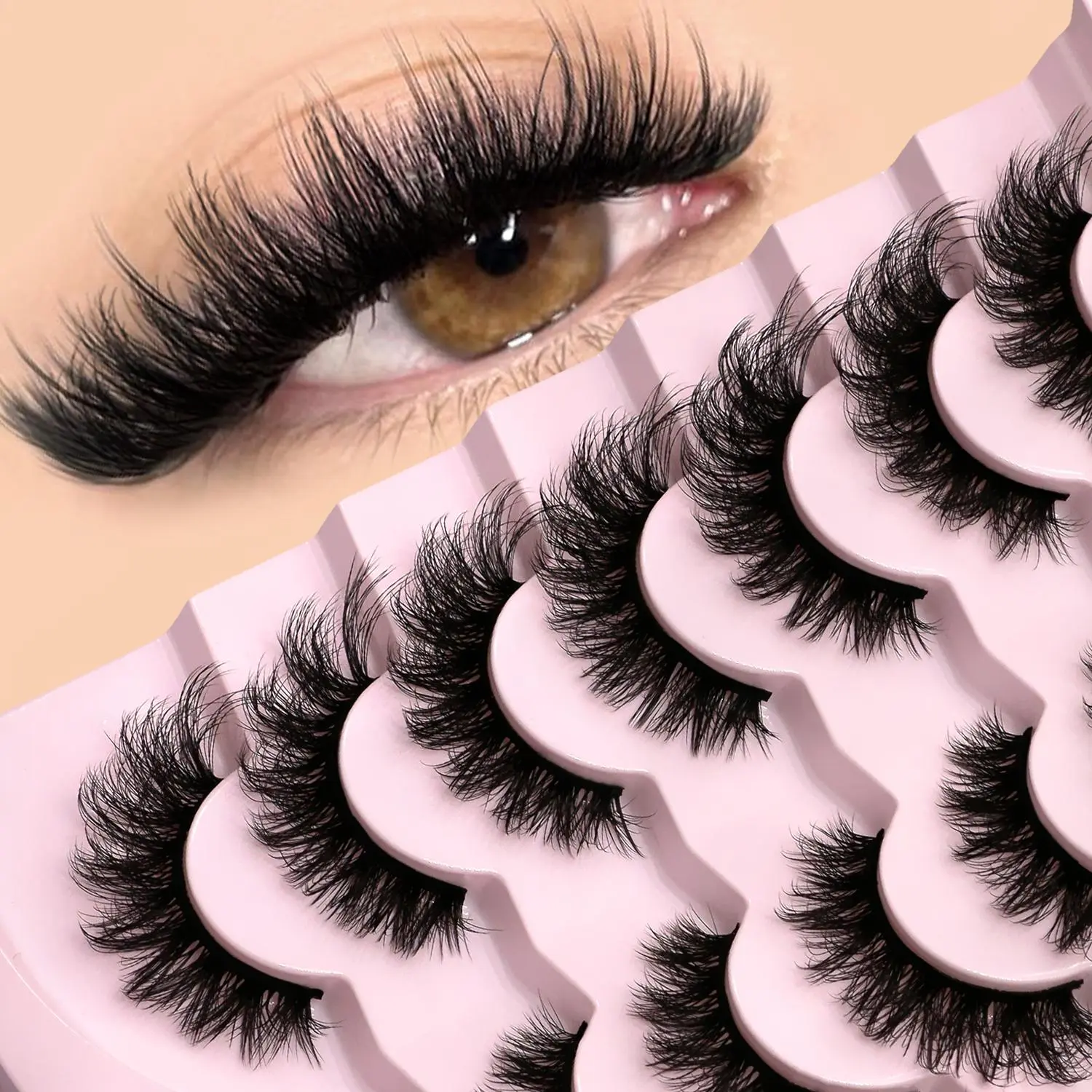 3D False Eyelashes, Fake Eyelashes, Fluffy Lashes, 7 Pairs Wispy Volume Natural Curl Strip Lashes Set, Prefer for Eye Makeup and Extensions
