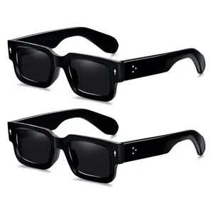 Trendy Chunky Rectangle Sunglasses for Women Men 2PCS Set Black UV400 Protection Ideal for Casual Outings Beach Days