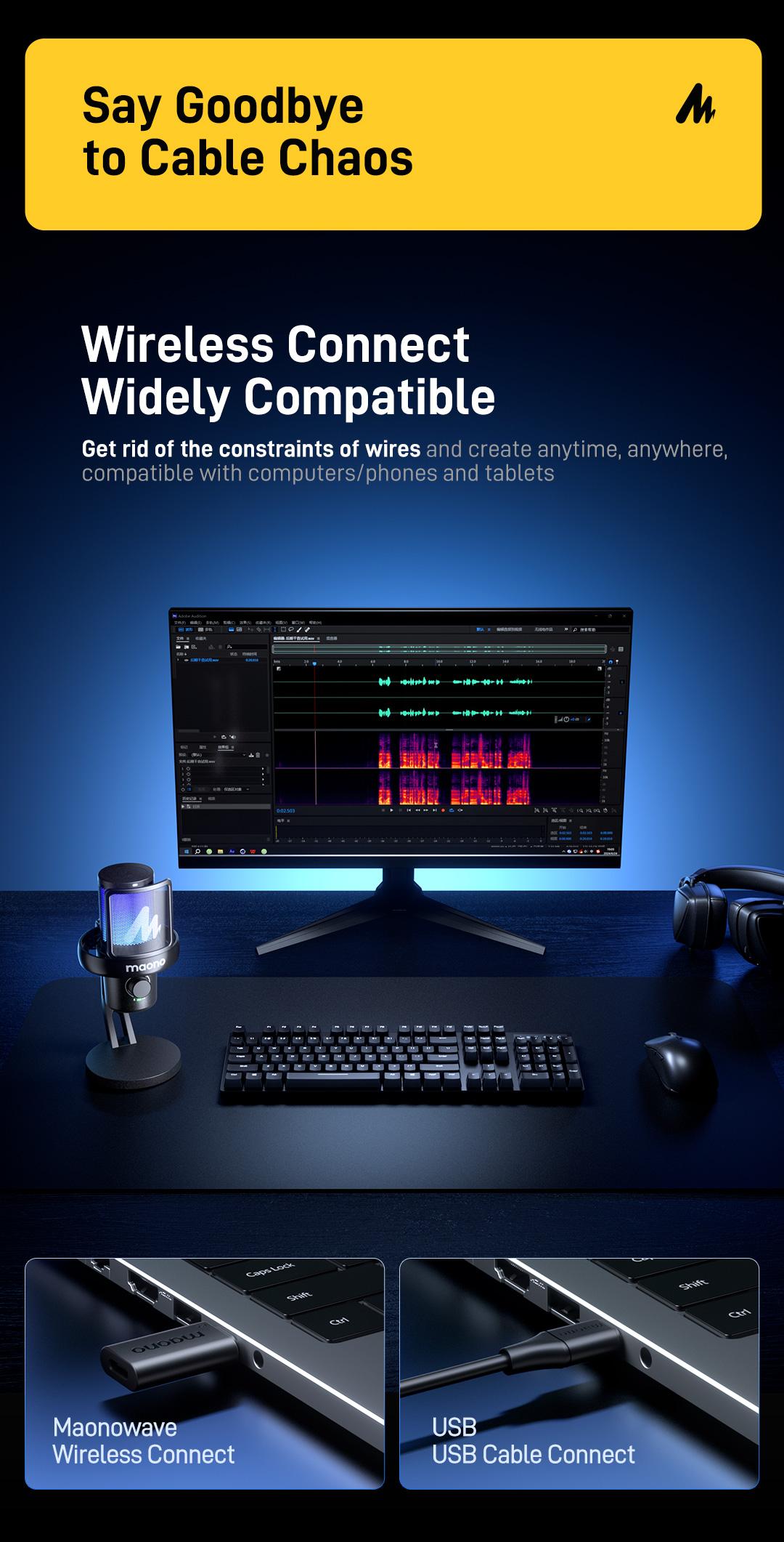 Maono DM40 Voice Changer USB / Wireless Desktop Audio RGB Gaming Microphone with Noise Reduction and EQ Setting,Compatible with Computer, PC, PS4, PS5, Smartphone, Mac, Ideal for Singing,Game Streaming,Recording and Podcasting.