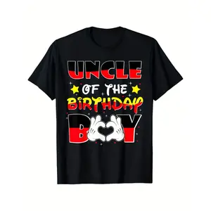 Uncle of The Birthday Boy Shirt Matching Nephew Family Bday T-Shirt, Suitable for Unisex Personality Casual Round Neck Outdoor Short-Sleeved T-Shirt, Slightly Elastic, 100% Cotton, S-XXXL