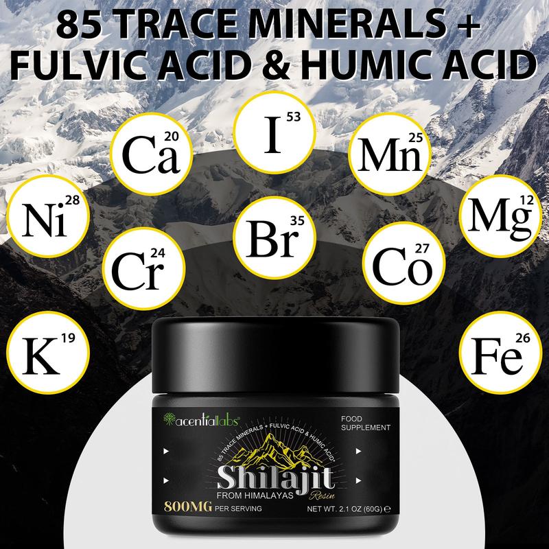 Pure Himalayan Shilajit Resin by Acentiallabs - 800mg Gold Grade Extract with Fulvic Acid & 85+ Essential Minerals - Natural Energy & Focus Support for Men & Women