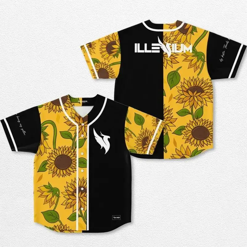 Illenium Sunflowers Baseball Jersey EDM Music Shirt, EDM Festival Family Gift, Unisex Breathable Men's Jersey, 420 Lover Graphic Shirt, Gift For Baseball Fan EDM Electronics Music