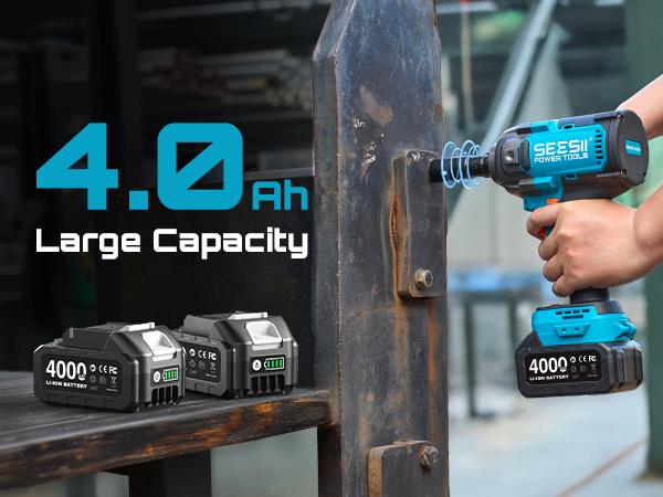 SEESII Upgraded Electric Impact Wrench w/ Detachable Handle - 1180 Ft-lbs (1600 N·m) 1/2" High-Torque, 21V Cordless + 2x 4.0Ah Batteries | for Car/Truck/Mower/Industrial Tasks, Black Friday Deals