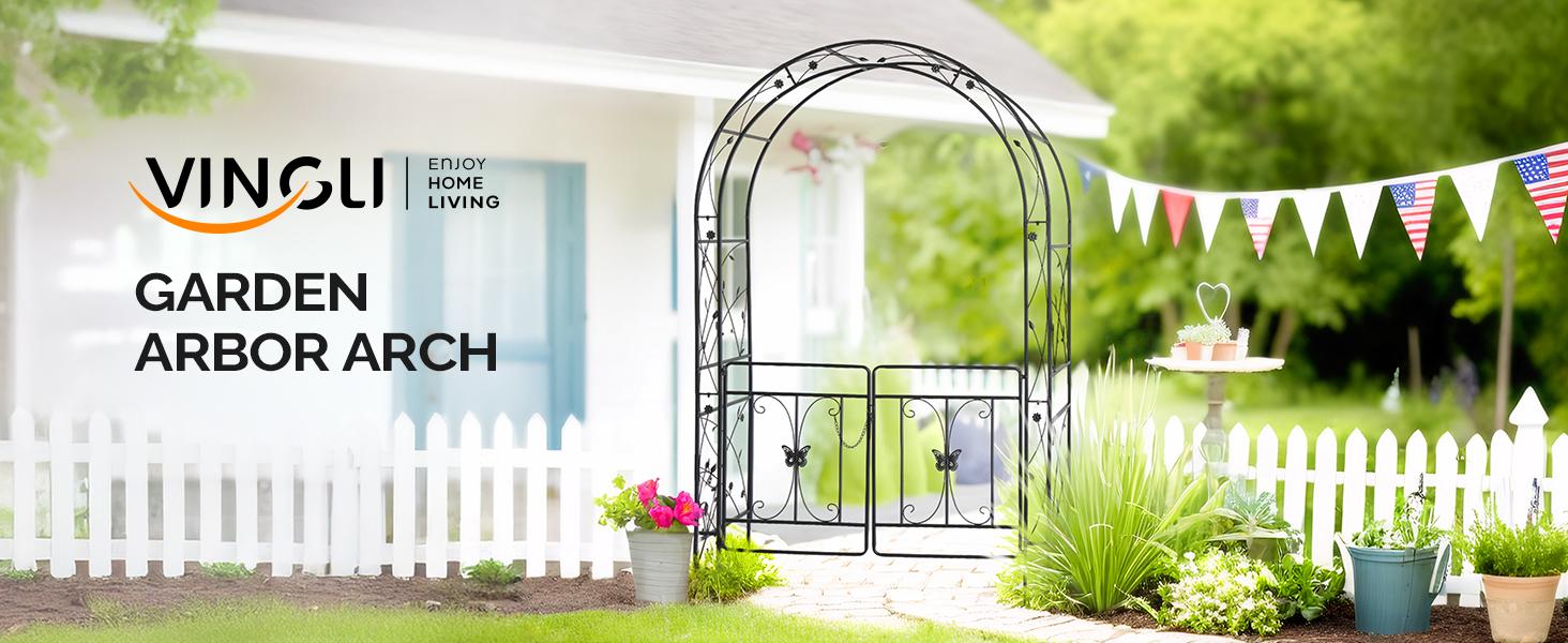 VINGLI Garden Arbor Arch, Wedding Arch Archway for Ceremony Party, Trellis for Plant Climbing, Christmas Decorations Pergola for Backyard, Lawn, Patio, Yard (Arbor with Gate)