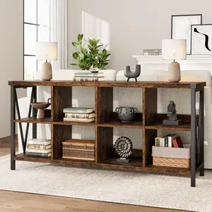 Garvee 8 Cube Storage Organizer, 62 Inch 3-Tier Open Cube Bookshelf, Industrial Console Bookshelf for Bedroom, Entrance Hall, Home Office, Living Room, 65.16"d x 16.34"w x 7.09"h, Retro Brown