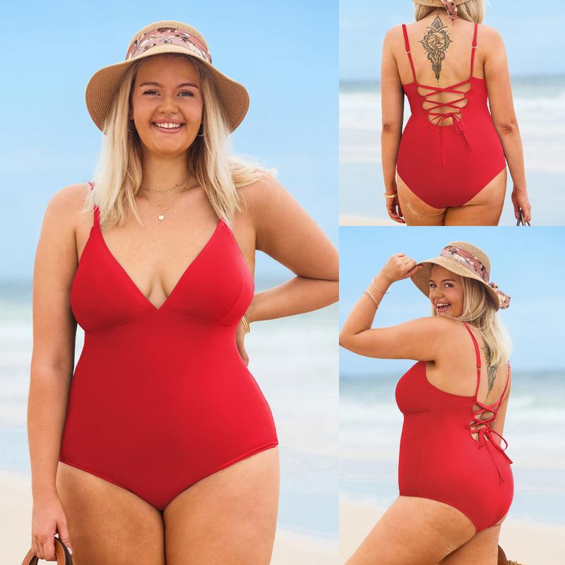 CUPSHE One Piece Swimsuit: Plunging V Neck Sculpting Tummy Control Bathing Suit with Adjustable Lace-Up Back (Size XS-3XL)