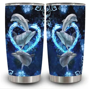 1pc 20oz Mystical Dolphin Tumbler with Lid, Insulated Travel Mug, Gift for Women Men, Ideal for Halloween, Independence Day, Memorial Birthday Gift, Coffee Cup, weird stuff