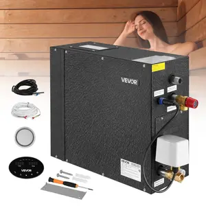 【FathersDayGift】VEVOR Steam Generator,  4 kW Steam Shower System with Controller for Home Sauna Bath Spa, Commercial Auto Drain Kit with Overheat, Dry-Run & Overpressure Protection, 10 Min to 24h Efficient, Black