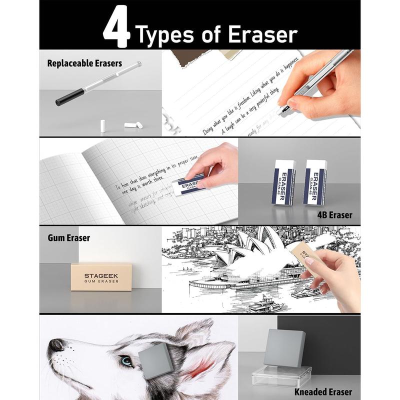 STAGEEK 21PCS Metal Mechanical Pencil Set, Art Lead Pencil 0.3, 0.5, 0.7, 0.9, 2mm Holder(HB 2H 2B 4B Color) with 10 Tubes Graphite Lead Refills Eraser with Case for Drafting Drawing Sketching