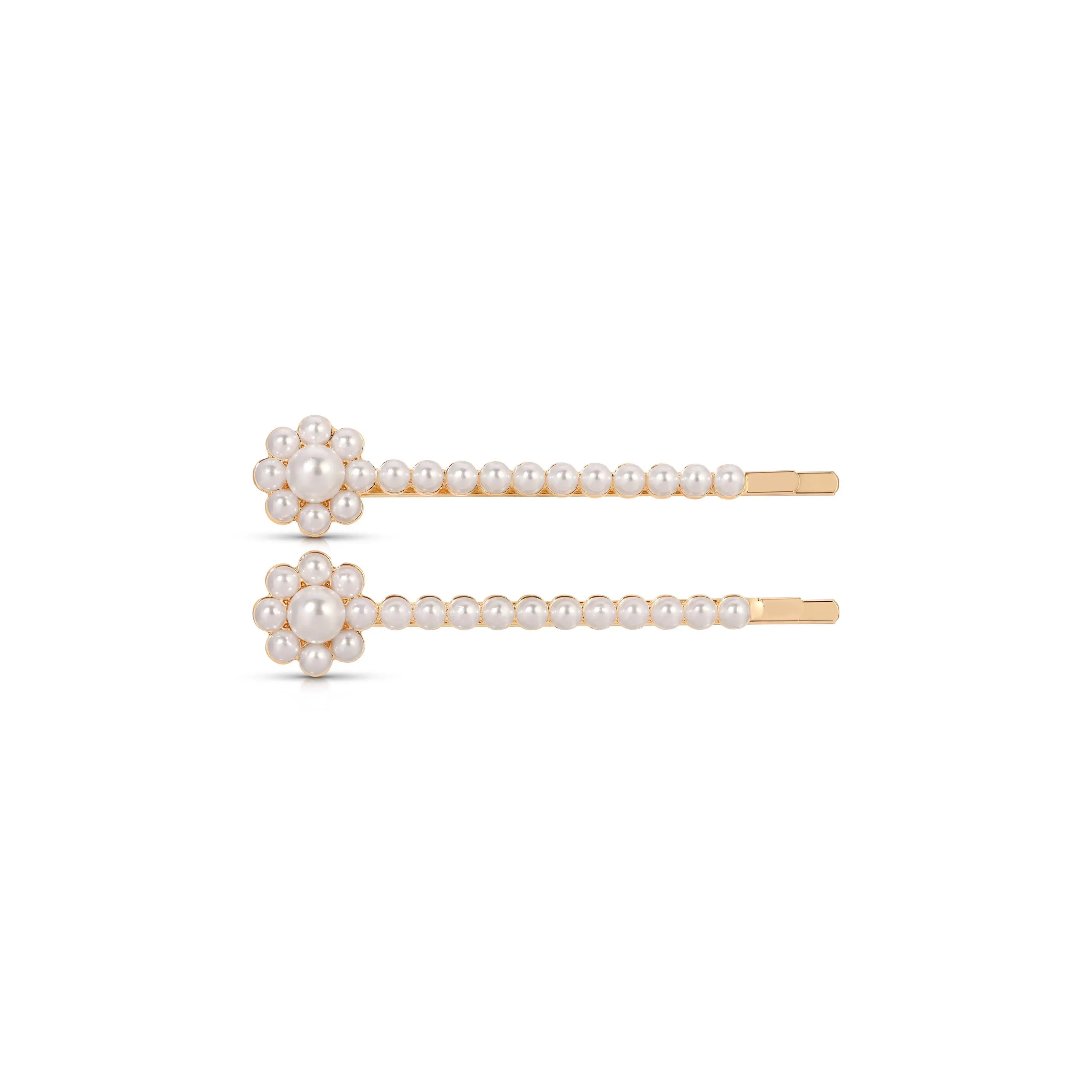 Pearl Flower Hair Pin Set | Gold Tone Floral Pearl Hair Clips | Elegant Bridal Hair Accessories for Women & Girls