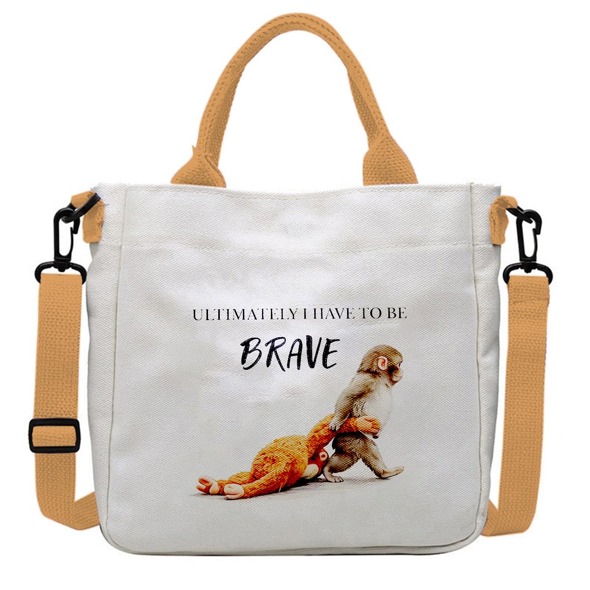Punch Monkey Canvas Shoulder Bag - Funny "Be Brave" Graphic Crossbody Tote, 9 Inch Daily Work Purse