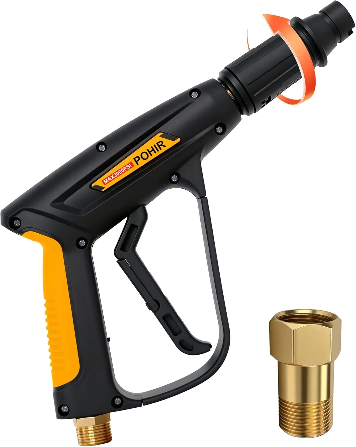 POHIR 3000 PSI High Pressure Handheld Electric Washer Gun, Car Washer Cleaner with 0° to 120° Adjustable Spray, M22 14mm-15mm Brass Parts, Includes Coupler, Extreme Water Pressure Tool for Patio Cleaning