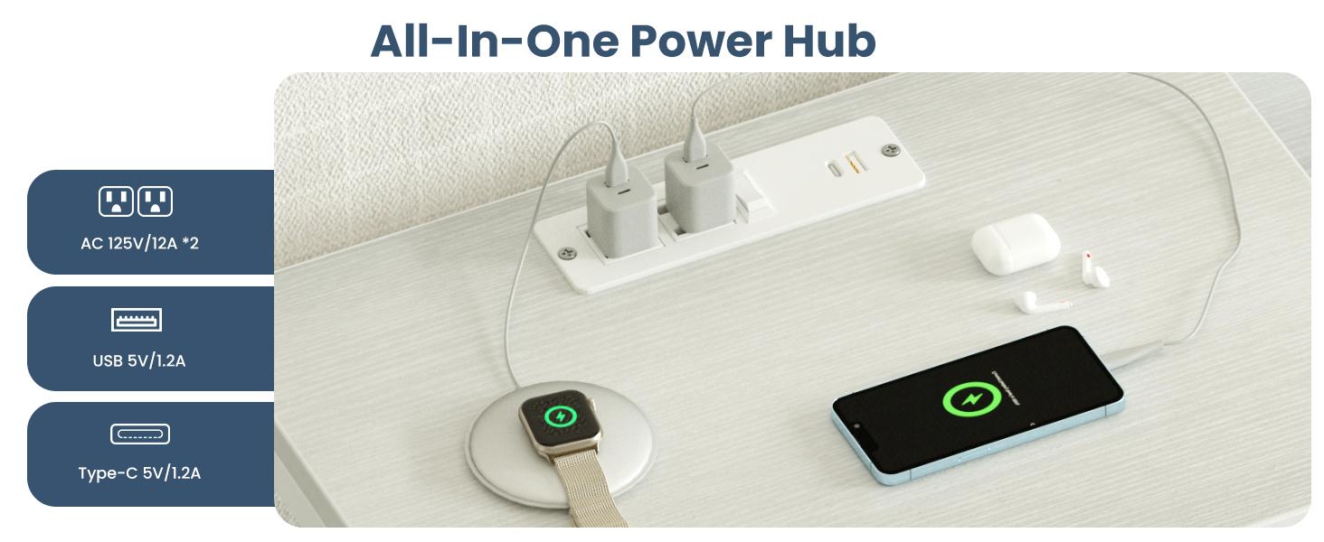 Wooden Top TV Media Console Table with 8 Fabric Drawers 1 Shelves TV Stand for Up to 45 inch TV Entertainment Center with Charging Station for Living Room Hallway