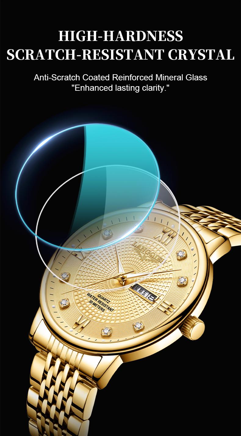 LANGQIES Elegant Multi-Function Men's Watch with Original Swiss Movement, featuring Dual Calendar, 42mm Dial, Sapphire Crystal, Stainless Steel Band, and Luminous Water-Resistant Design.