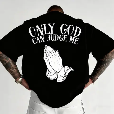 Faith-Based Casual Cotton T-Shirt - 'Only God Can Judge Me' Oversized Sports Top, Black & White Trending Apparel