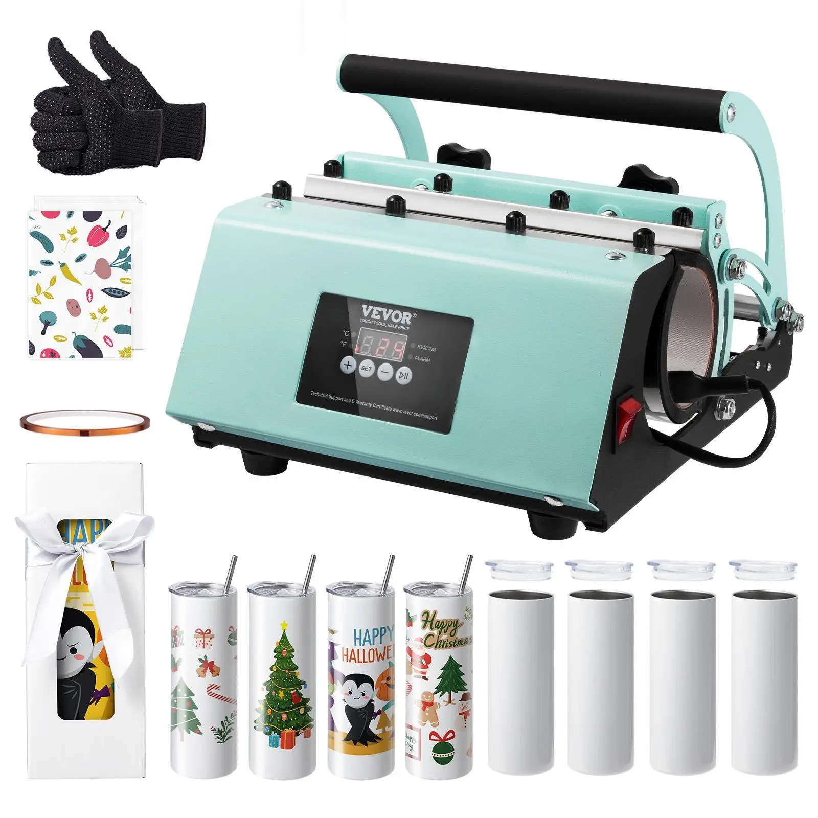 【Summerfinds】VEVOR Tumbler Heat Press Machine and Sublimation Tumblers,  , Tumbler Press Set with 8pcs 20OZ Blank Tumblers, Mug Press Cup Press for 11-30oz Tumblers Mug, with Heat Transfer Paper, Gloves, Tape