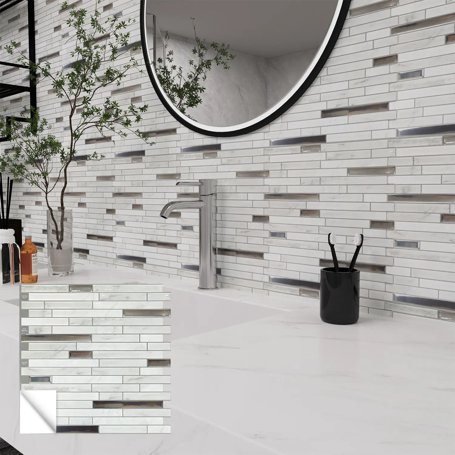 Jeedeson Peel and stick Subway Backsplash Tiles for Kitchen 12x12in Set of 10