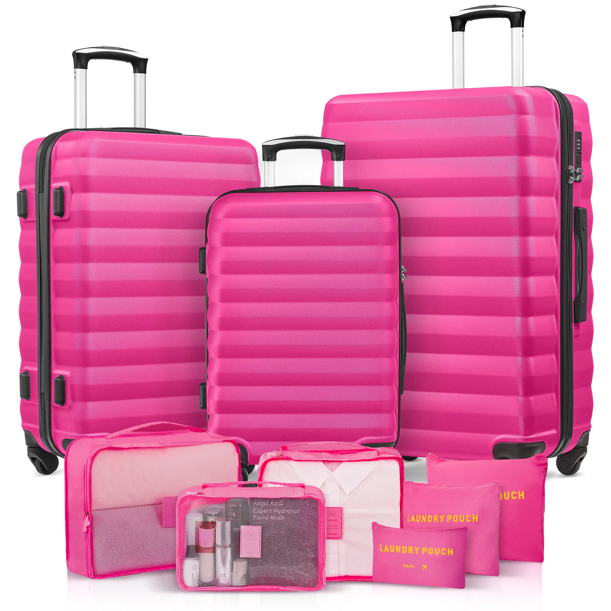 Luggage Set 9 Piece Luggage Set, ABS Hardside Suitcases with 6 Packing Cubes, Carry-On,Spinner Wheels ,Lightweight Travel Luggage for Trip
