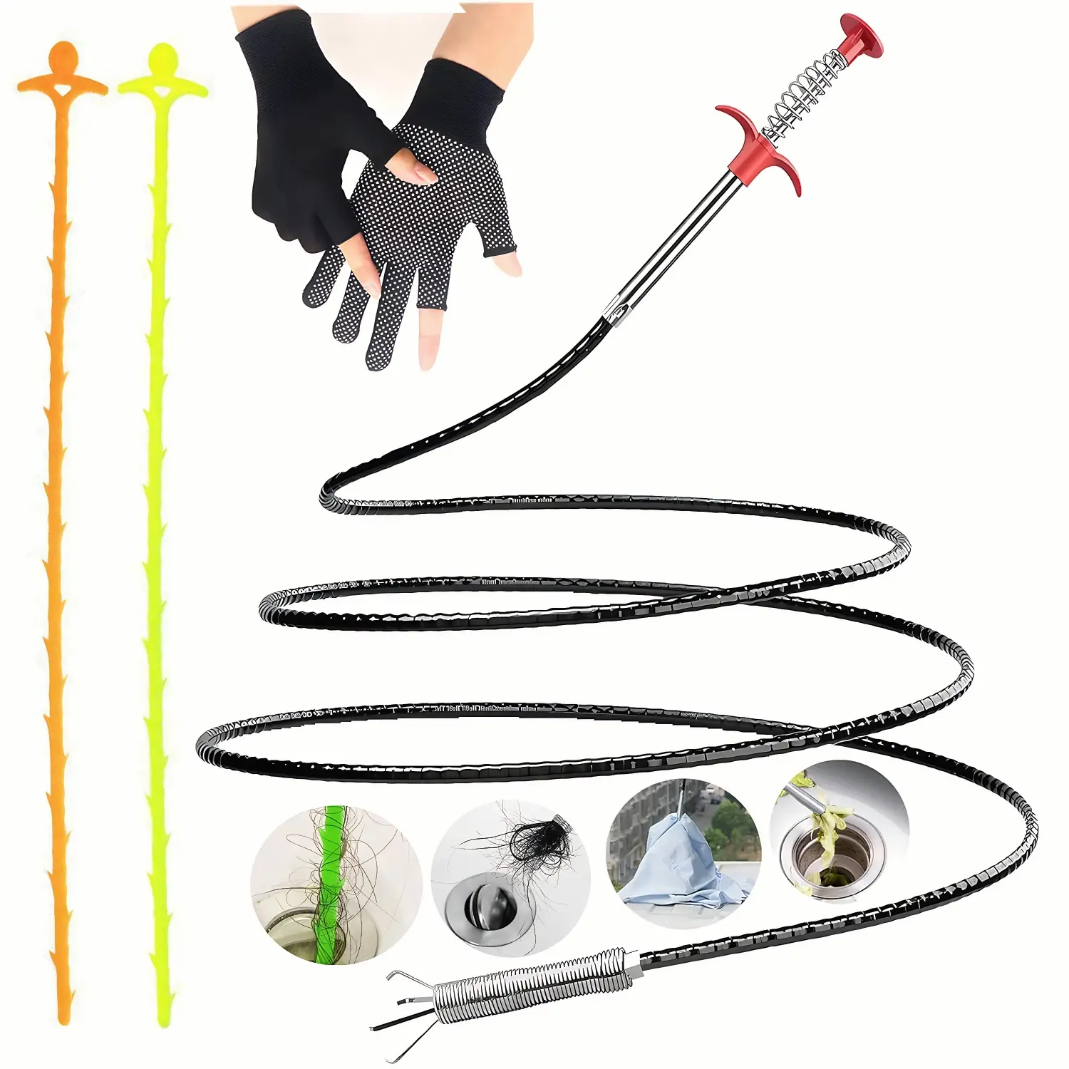 Fathersdaygift 79inch Drain Clog Remover Toilet Snake Plumbing Snake Grabber Reacher Tool with Spiral 4-Claw Grabber-Spring,Unclogs Hair&Sundries&Keys/Jewelry/Clothes,for Kitchen/Bathtub/Sewer/Toilet Hair Clog Remover Tool tub Fathers Day Gifts