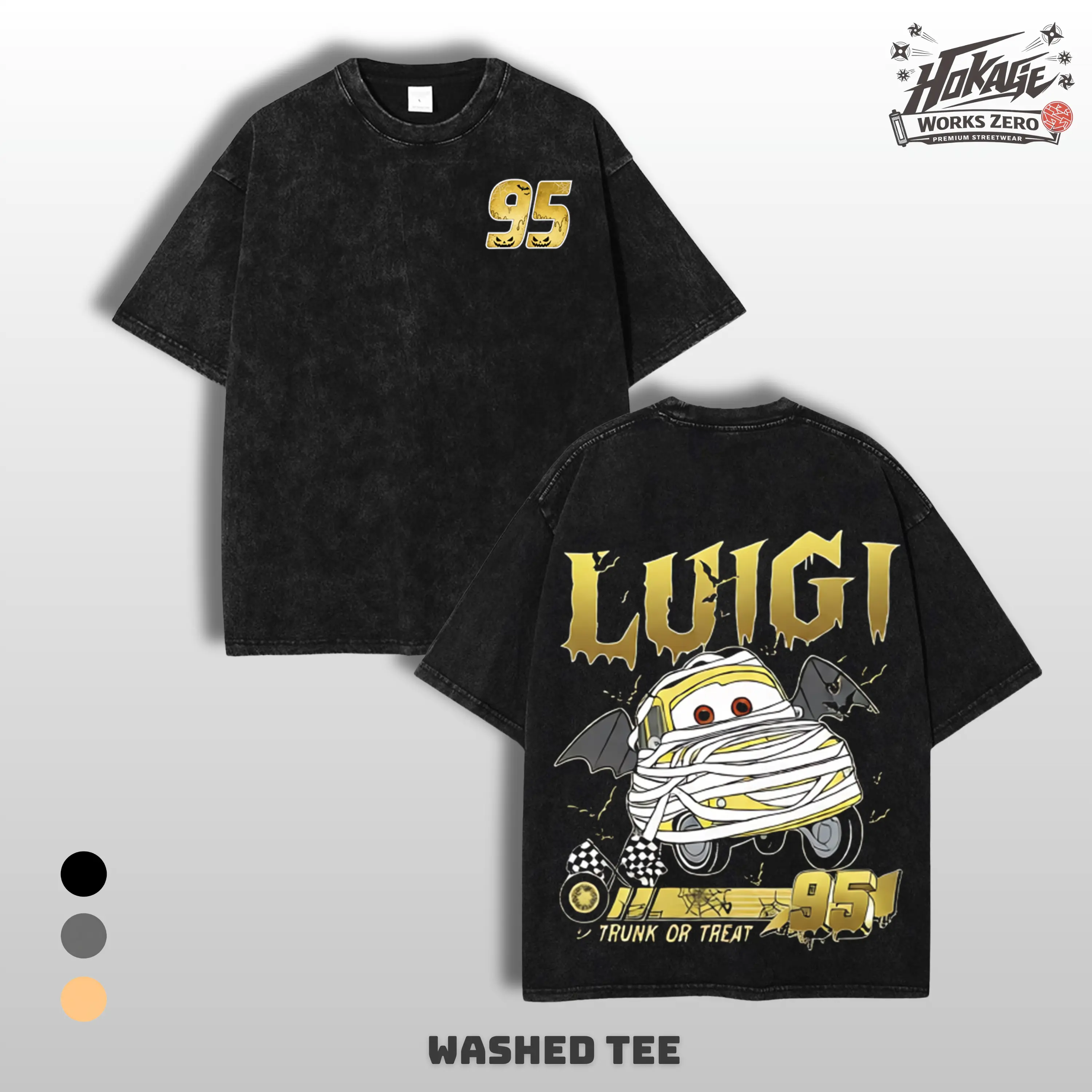 Retro Cars Movie T-Shirt Halloween Luigi Mcqueen 95 Vintage Oversized Tee – Y2K Unisex Acid Wash Two Side Graphic TankTop, Top Trendy Streetwear Gym Shirt For Movie Game Fans