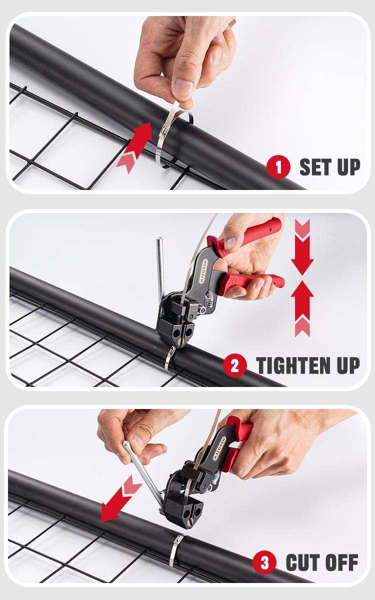 Stainless Steel Cable Tie Gun Kit-100PCS 11.8 inches 304 Heavy Duty Metal Zip Ties, 200LBS Tensile Strength & UV Resistant-for Fence, Exhaust Pipe, Chicken Coop & Industrial Use