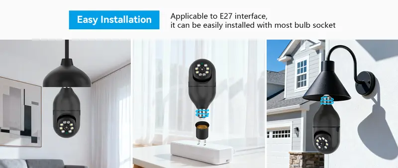 Jennov 2K WiFi Light Bulb CCTV Camera - 3MP HD Night Vision, AI Human Detection, Auto Tracking, 2.4GHz Wi-Fi, Siren Alarm, SD Support, Easy Install, Compact Home Security CCTV (Alexa Compatible, 1/2/4 Pieces Camera Security Multi-Pack Option)