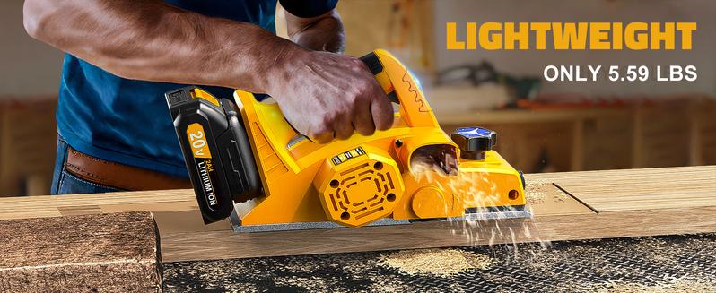 Cordless 3-1/4" Electric Wood Planer with 1x2.0Ah Battery, 15000RPM Power Planer for Woodworking Carpentry DIY Blades and Edge Guide