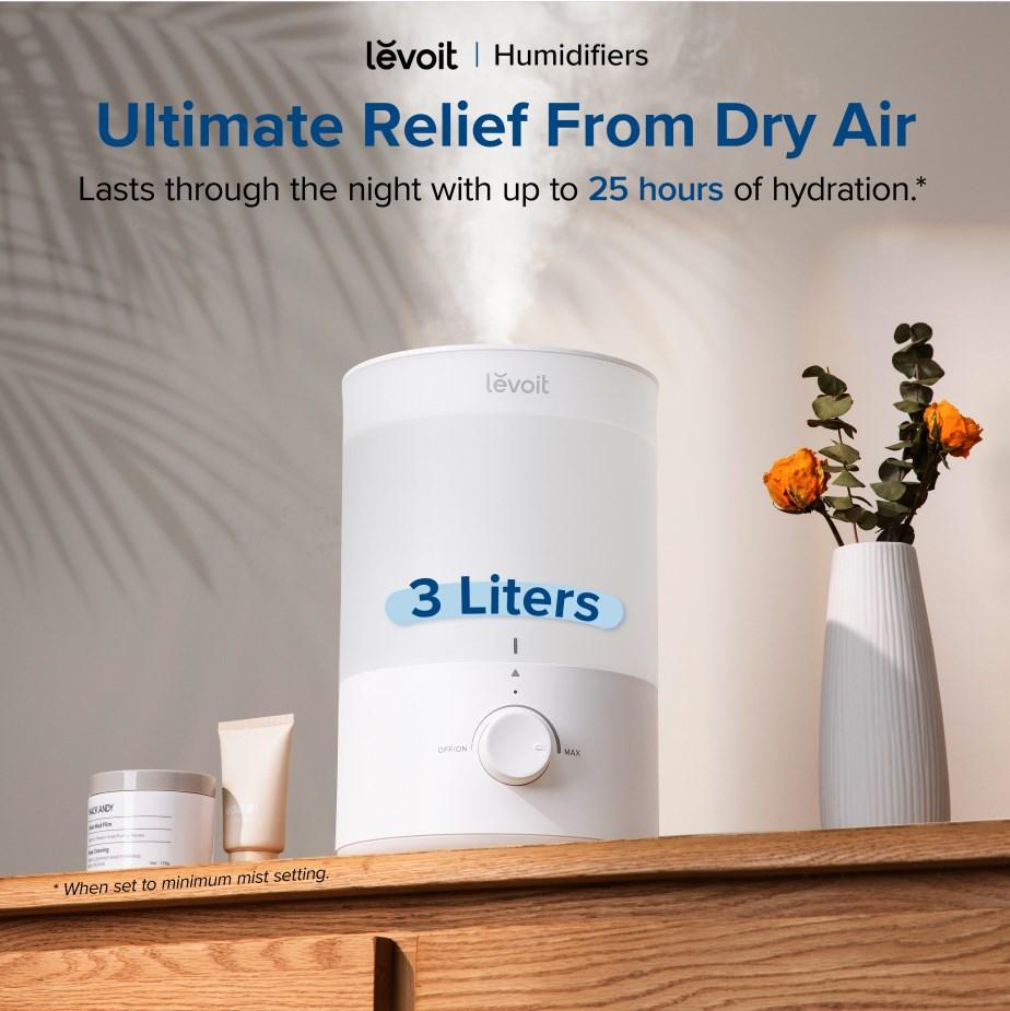 LEVOIT Dual 150 Humidifiers for Bedroom, Quiet (3L Water Tank) Cool Mist Top Fill Essential Oil Diffuser for Home Large Room, 360° Nozzle