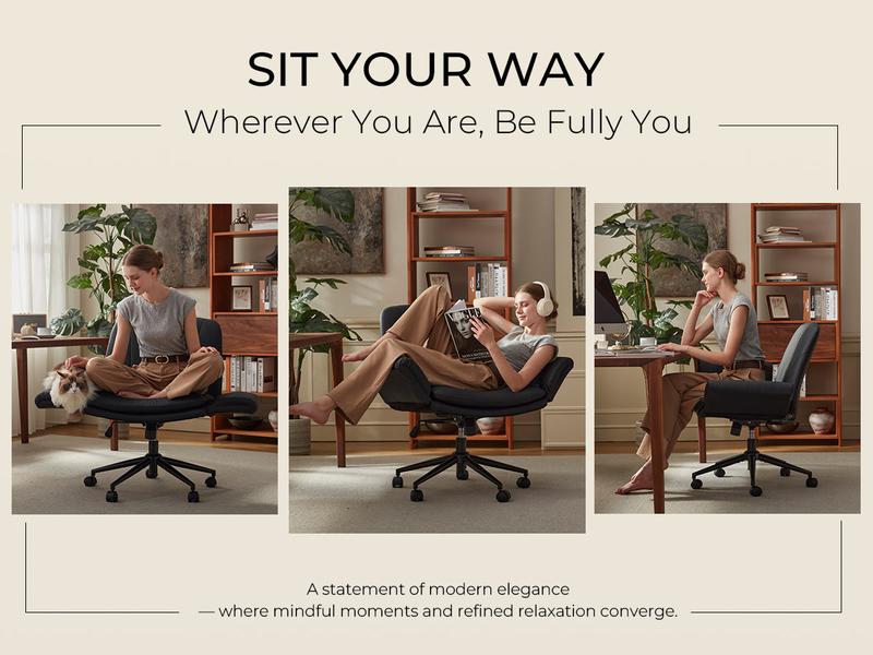 Dowinx Criss Cross Chair with Five-Level Adjustable Arms and Wheels - Comfortable Ergonomic PU Leather Swivel Vanity Chair - Computer Makeup Gaming Chair for Home Office, Bedroom, Living Room