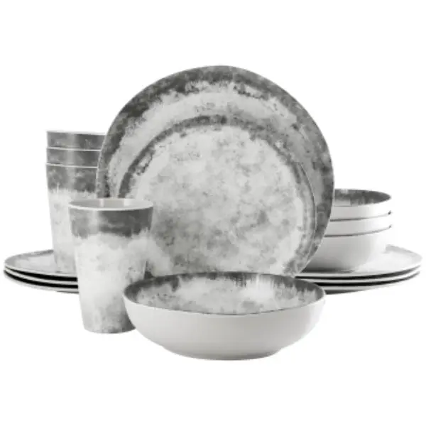 Gibson Elite 99900.16R Organic Decal Melamine Dinnerware Set in Gray - 16 Piece