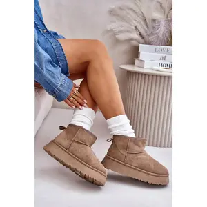 Camel Faux Fur Lined Ultra Mini Platform Women's Ankle Boots