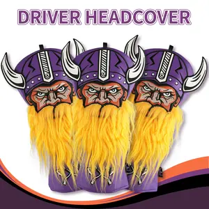 WUDAY Vikings Pattern PU Golf Driver Headcover – Elastic Self-Fixing Design Cartoon Embroidery Velvet Lining (Golf Club Head Cover) golf head covers golf headcovers funny driver headcover Suitable for（Taylormade Callaway 6.9°...）  fun design