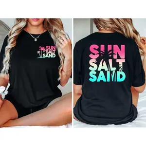 Sun Sand Salt Beach Shirt, Retro s Shirt, Trendy Beach Shirts for Women, Summer Vacation Shirts, Womens Oversized Beach Shirt Cotton Top