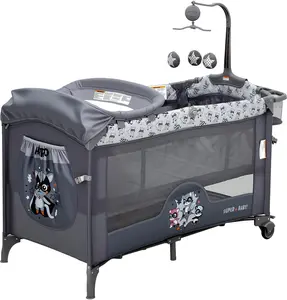 GAOMON 4 in 1 Pack and Play Baby Bassinet Bedside Crib Sleeper for Newborn to Toddlers, Portable Crib with Changing Table, Zip Door, Locking Wheels, Bottom Storage & Toy Bar