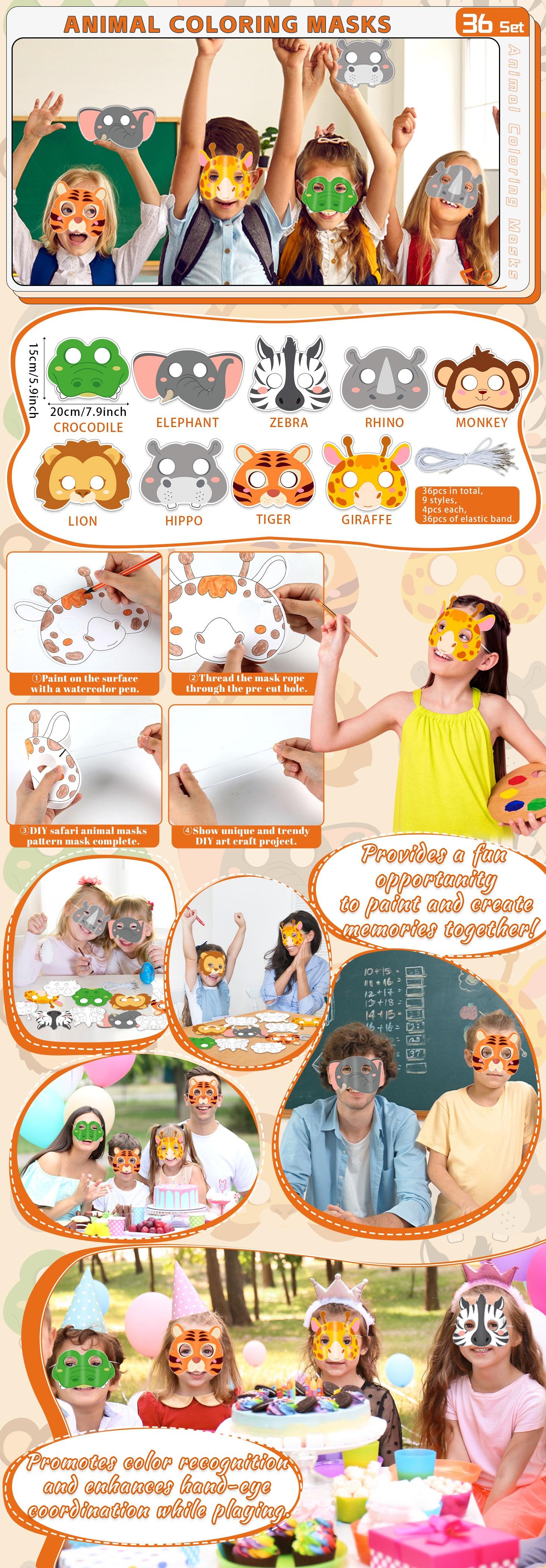 GISGFIM 36 Set Animal Coloring Mask Jungle Paper Arts Crafts Kids Color Your Own Wild Lion Blank DIY Mask Masquerade Birthday Party Dress-Up Decoration Favor School Classroom Activity Game Supplies GISGFIM 36 Set Animal Coloring Mask Jungle Paper Arts Crafts Kids Color Your Own Wild Lion Blank DIY Mask Masquerade Birthday Party Dress-Up Decoration Favor School Classroom Activity Game Supplies