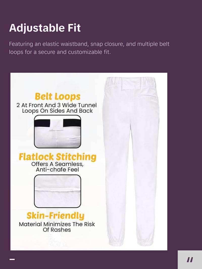 Penveer Pull-Up Youth Baseball Pants, Quarter Open Fly Boys Baseball Pants with Durable Snap & Elastic Bottom, T Ball Pants - (White) Sports Jogger Sweatpants Tracksuit Outfit