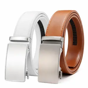 Mens Belt Leather Ratchet Belt For Men 2 Pack White & Brown Dress and Casual with Adjustable Buckle, Trim to Fit