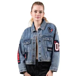 Football Fan Shop Officially Licensed NFL G34Her By Carl Banks Game Ball Denim Jacket - Houston Texans