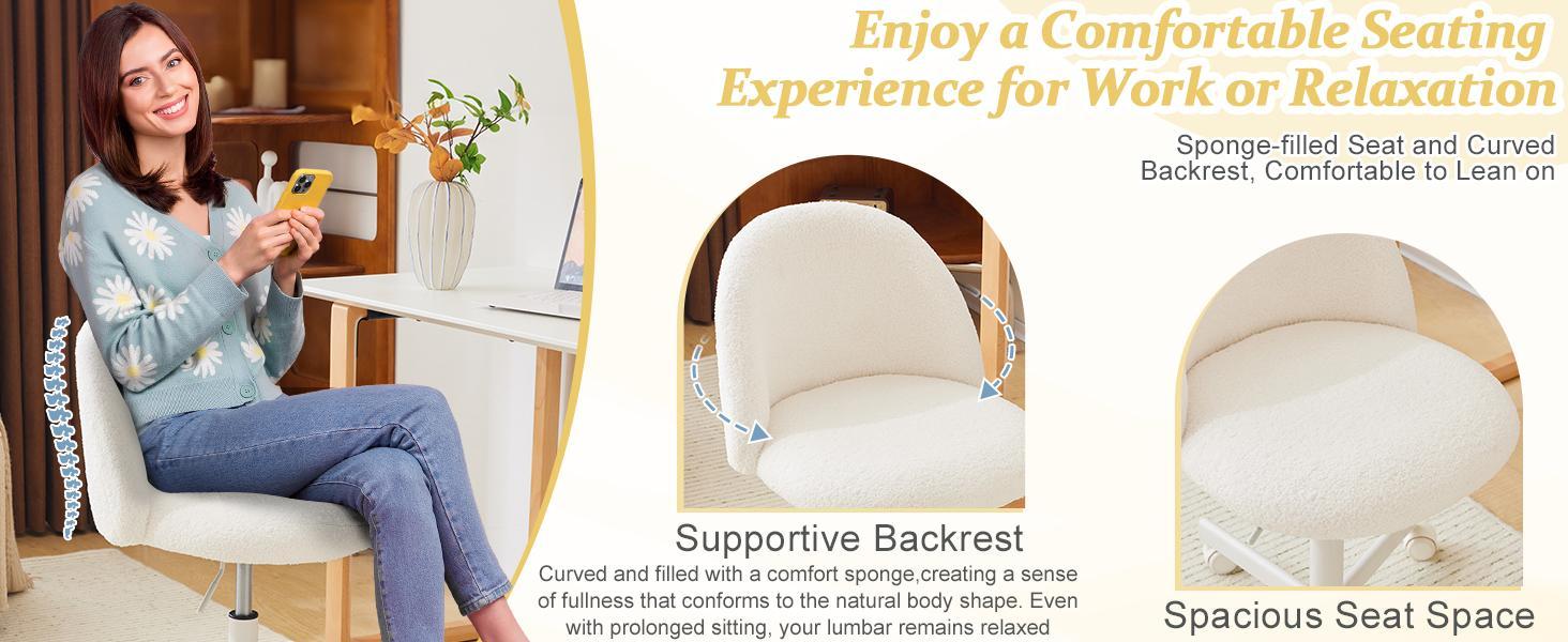 VINGLI Candy Chair Armless Cute Desk Chair,Comfy Small Office Chair with Wheels,Vanity Chair with Lumbar Support,Teddy Adjustable Rolling Swivel Computer Task Chair for Home Office,Bedroom VINGLI Candy Chair Armless Cute Desk Chair,Comfy Small Office Chair with Wheels,Vanity Chair with Lumbar Support,Teddy Adjustable Rolling Swivel Computer Task Chair for Home Office,Bedroom