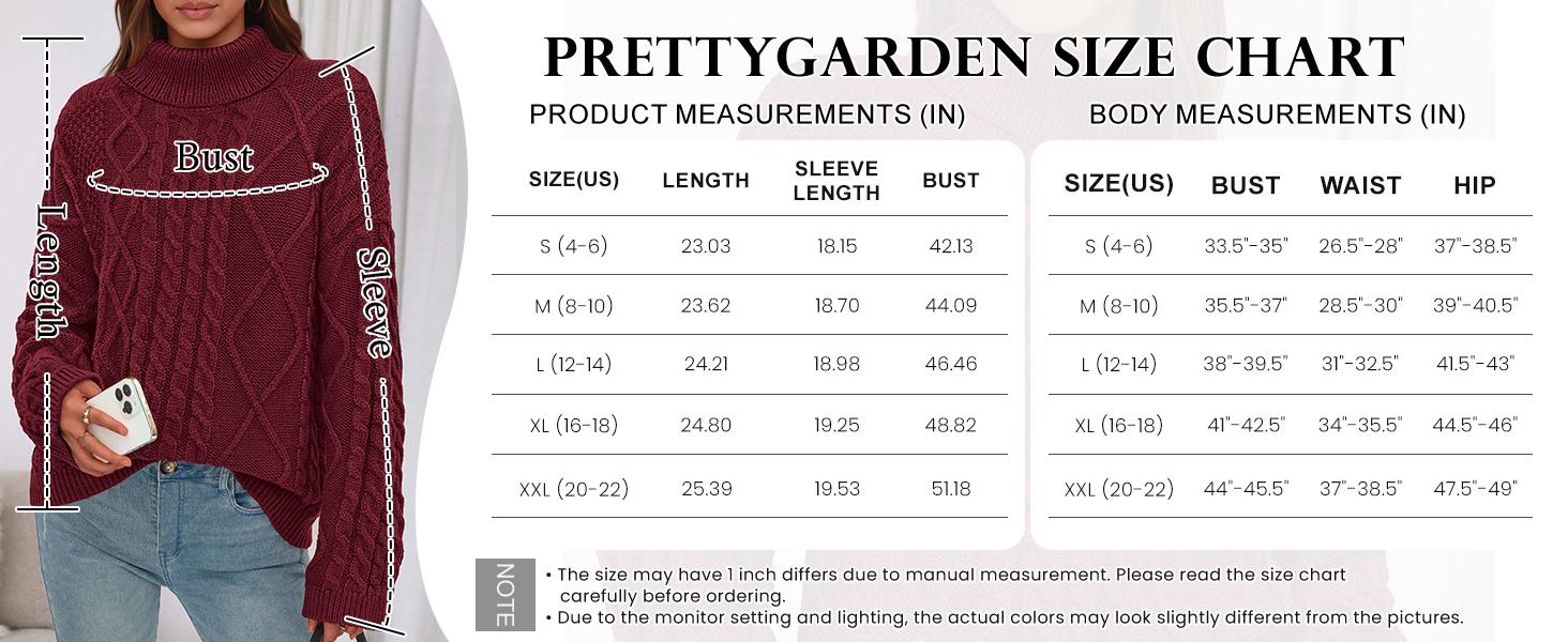 PrettyGarden Womens‘ ’Fall Sweaters Oversized Chunky Cable Knit Turtleneck Long Sleeve Winter Pullover Sweater Tops