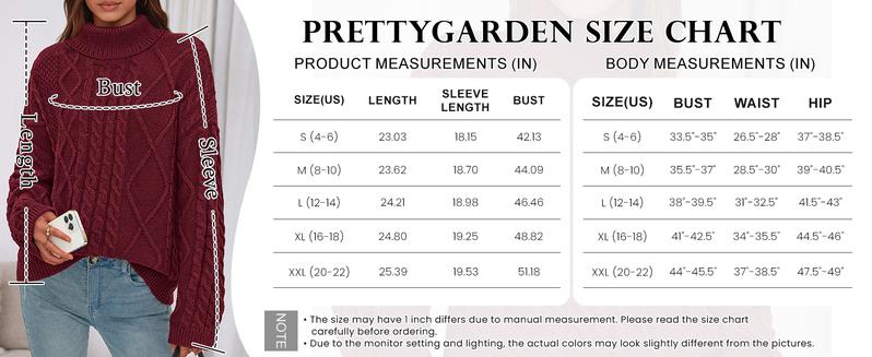 PrettyGarden Womens‘ ’Fall Sweaters Oversized Chunky Cable Knit Turtleneck Long Sleeve Winter Pullover Sweater Tops