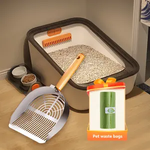 Solid Wood Handle Cat Litter Scoop, Silver Long Stainless Steel Waste Scooper, Quick Cleaning Tool, A Hassle-Free Scooping Tool For New Cat Owners And Pet Families.